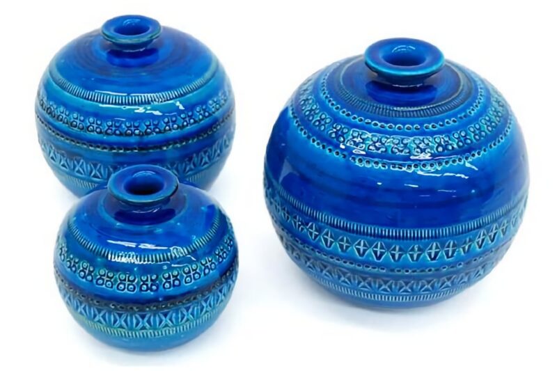 3 blue Bitossi pottery pieces