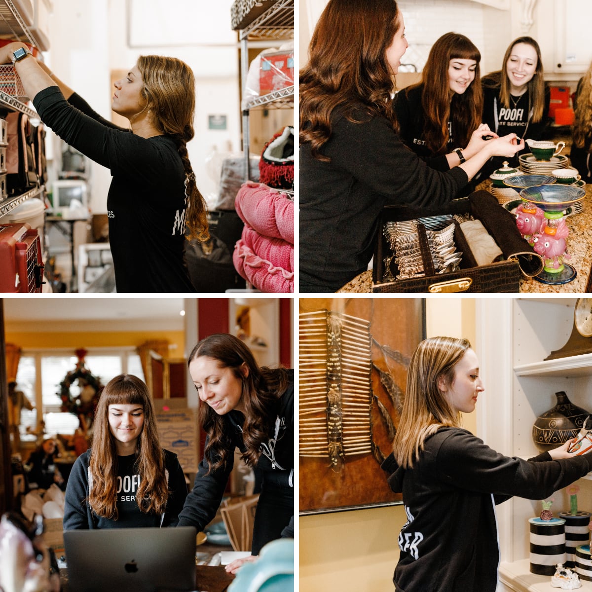 Collage of images of the Poof team setting up a sale