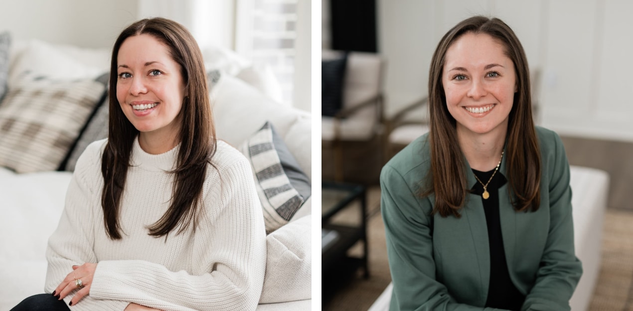 headshots of co-owners Peggy and Allison Ruby; two smiling woman with long brown hair